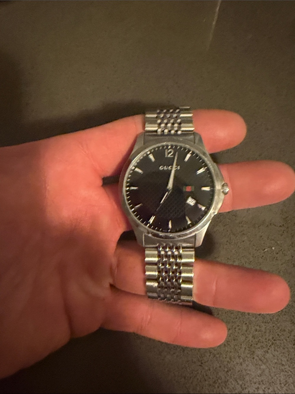 Gucci Silver Bracelet Watch with Black Dial
